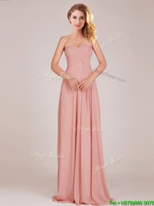Elegant  Empire Chiffon Ruched Long Bridesmaid Dresses in Peach