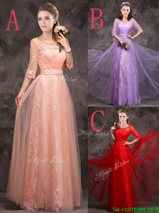 Exclusive See Through Scoop Applique and Laced Bridesmaid Dresses with Half Sleeves