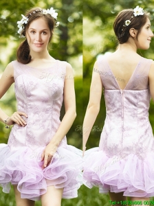 Fashionable Laced and Ruffled Short Prom Dresses  in Lavender