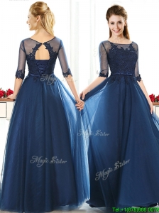Luxurious See Through Scoop Half Sleeves  Mother of the Bride Dresses with Lace and Belt