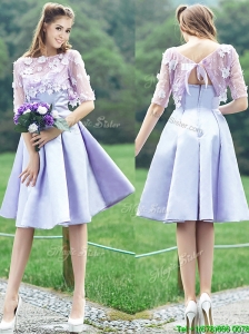 New Style Bateau Half Sleeves Lavender  Mother of the Bride Dresses  with Appliques