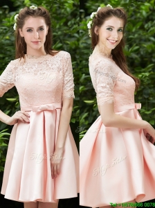 2016 Lovely High Neck Short Sleeves  Mother of the Bride Dresses  with Lace and Bowknot