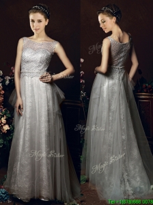 Latest See Through Zipper Up Belted Mother of the Bride Dresses in White