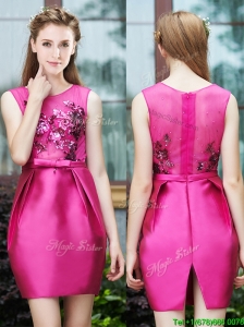 Luxurious Column Scoop Applique Hot Pink Mother of the Bride Dresses  in Satin