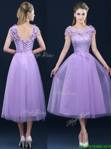 New Style Cap Sleeves Lavender Mother of the Bride Dresses  with Lace and Appliques