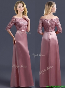 Sweet Off the Shoulder Half Sleeves Mother of the Bride Dresses with Lace and Belt