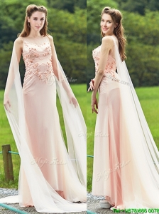 Unique Bateau Watteau Train Light Pink Mother of the Bride Dresses  with Applique