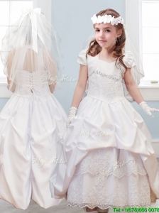 Affordable Halter Top Lace and Pick Ups Flower Girl Dress in White
