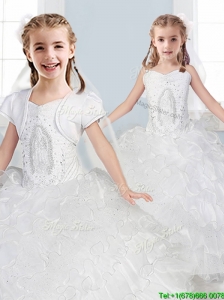Affordable Spaghetti Straps Flower Girl Dress with Ruffled Layers and Embroidery