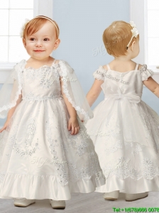 Best Spaghetti Straps Cap Sleeves Flower Girl Dress with Lace and Beading