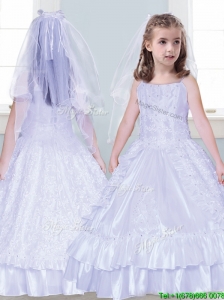 Classical Spaghetti Straps Taffeta Flower Girl Dress with Beading and Lace