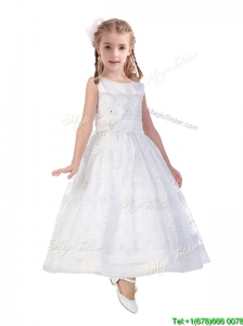 Lovely Scoop A Line Flower Girl Dress with Hand Made Flowers and Lace