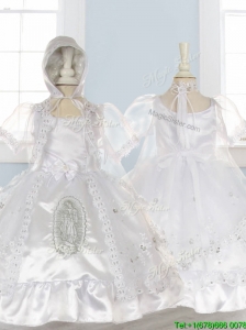 Perfect Scoop Short Sleeves Flower Girl Dress with Bowknot and Embroidery