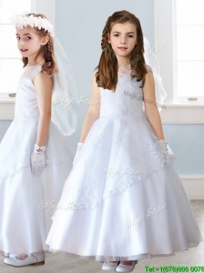 See Through Scoop Cap Sleeves Flower Girl Dress with Lace