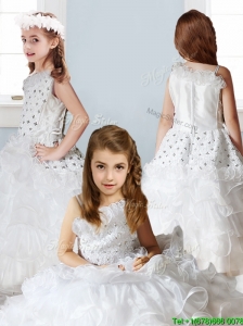 Fashionable Asymmetrical Neckline Little Girl Pageant Dress with Beading and Ruffles