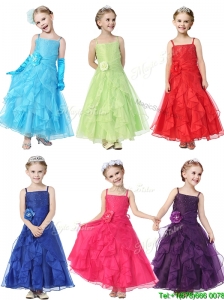 Gorgeous Spaghetti Straps Hand Made Flowers and Ruffles Flower Girl Dress in Organza