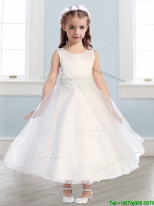 Lovely Scoop White A Line Flower Girl Dress in Appliques