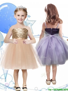 Perfect Spaghetti Straps Sashes and Sequins Flower Girl Dress in Champagne