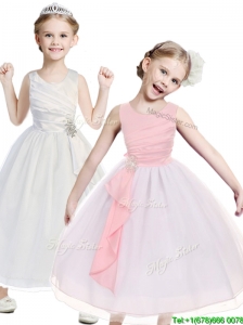 Popular Beaded Scoop Flower Girl Dress in Tea Length