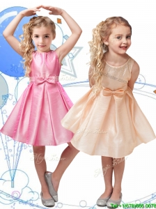 Romantic Scoop Organza Flower Girl Dress with Beading and Bowknot