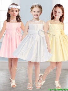 See Through Scoop Little Girl Pageant Dress with Hand Made Flowers