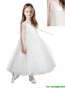 See Through Scoop Tulle Flower Girl Dress with Appliques