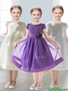 Wonderful Scoop Short Sleeves Little Girl Pageant Dress with Appliques and  Lace