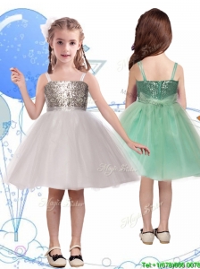 Wonderful Spaghetti Straps Flower Girl Dress with Sequins and Sashes