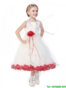 Wonderful Tulle Scoop Flower Girl Dress with Hand Made Flowers and Appliques