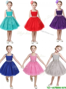 Gorgeous Straps Beading and Bowknot Little Girl Pageant Dress in Mini Length