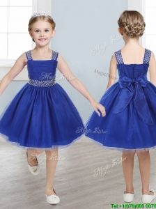 Perfect Straps Royal Blue Little Girl Pageant Dress with Beading and Bowknot