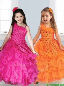 Best Asymmetrical Neckline Little Girl Pageant Dress with Appliques and Ruffled Layers