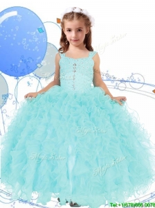 Elegant Straps Beading and Ruffles Little Girl Pageant Dress in Apple Green