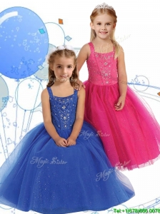 Elegant Straps Beading Little Girl Pageant Dress in Ankle Length
