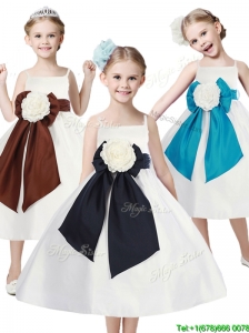 Fashionable Spaghetti Straps Little Girl Pageant Dress with Hand Made Flowers and Sashes