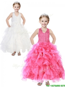 Popular V Neck Sequins and Ruffles Little Girl Pageant Dress in Organza