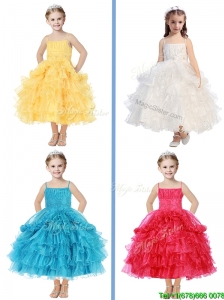 Romantic Spaghetti Straps Little Girl Pageant Dress with Beading and Ruffled Layers