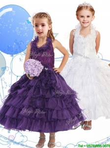 Unique Halter Top Little Girl Pageant Dress with Ruffled Layers