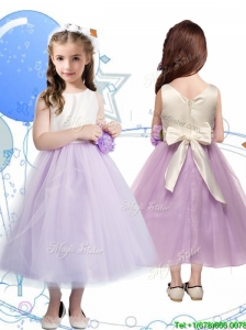 Wonderful Scoop Little Girl Pageant Dress with Hand Made Flowers and Bowknot