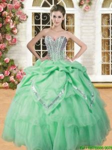 Beautiful Spring Green Sweet 16 Dress with Beading and Pick Ups