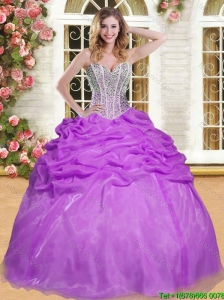 Fashionable Beaded and Pick Ups Sweet 16 Dress in Eggplant Purple