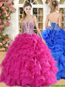 Gorgeous Strapless Beaded and Ruffled Quinceanera Dress in Hot Pink