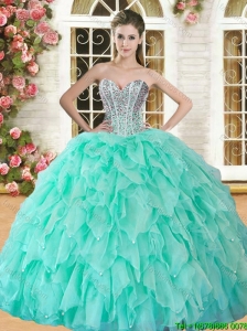 Hot Sale Apple Green Sweet 16 Dress with Beading and Ruffles