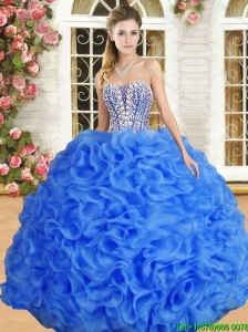 Perfect Beaded and Ruffled Organza Quinceanera Dress in Royal Blue