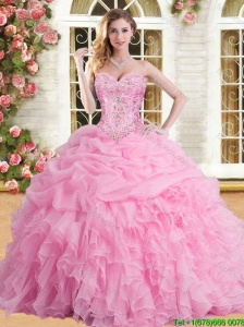 2016 Elegant Rose Pink Sweet 16 Dress with Appliques and Beading