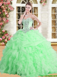 2016 Pretty Applique and Ruffled Quinceanera Dress in Spring Green for Spring