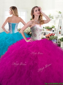 2016 Unique Fuchsia Tulle Quinceanera Dress with Beading and Ruffles