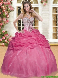 Best Selling Coral Red Sweet 16 Dress with Beading and Pick Ups