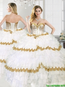 Gorgeous Beaded and Ruffled Layers Sweet 16 Dress in White
