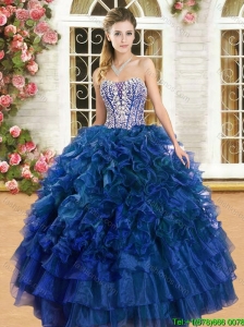 Romantic Beaded and Ruffled Sweet 16 Dress in Royal Blue